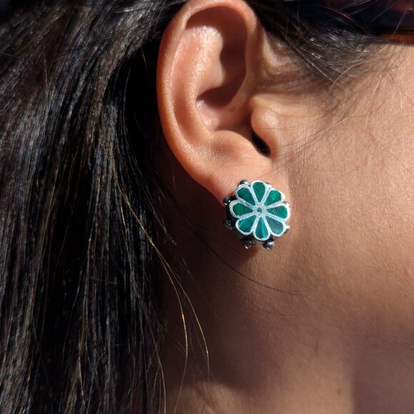 Handmade Zuni Hummingbird Inlay Multi Stone Dangle Earrings Native American ** - Picture 1 of 9